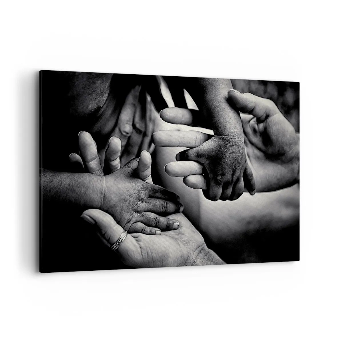 Obraz na płótnie - Czarno-białe dłonie różnych pokoleń - 100x70cm - Być człowiekiem - Nowoczesna dekoracja ścienna do salonu, kuchni i sypialni ARTTOR
