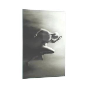 Obraz na szkle - Czarno-biała sylwetka biegnącej postaci w dynamicznym i surrealistycznym stylu - 80x120cm - Niepowstrzymany - Nowoczesna dekoracja ścienna do salonu i sypialni ARTTOR