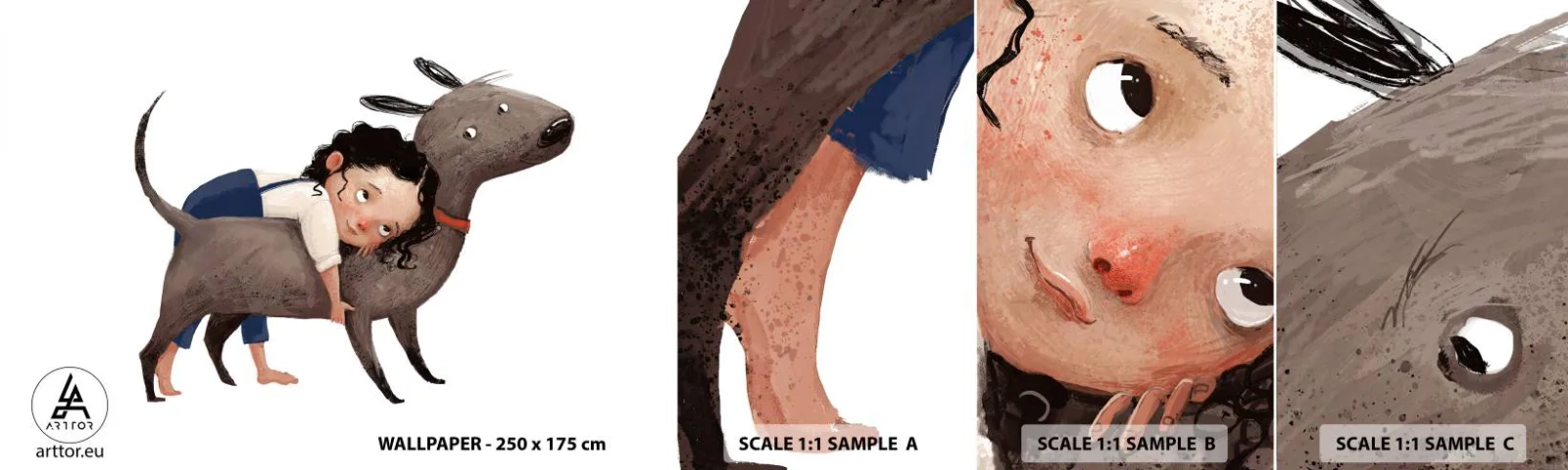 Fototapeta Próbka Samoprzylepna Deluxe Sticker - Najlepsi przyjaciele - Dla Dzieci, Pies, Dziewczynka - 100x30 cm