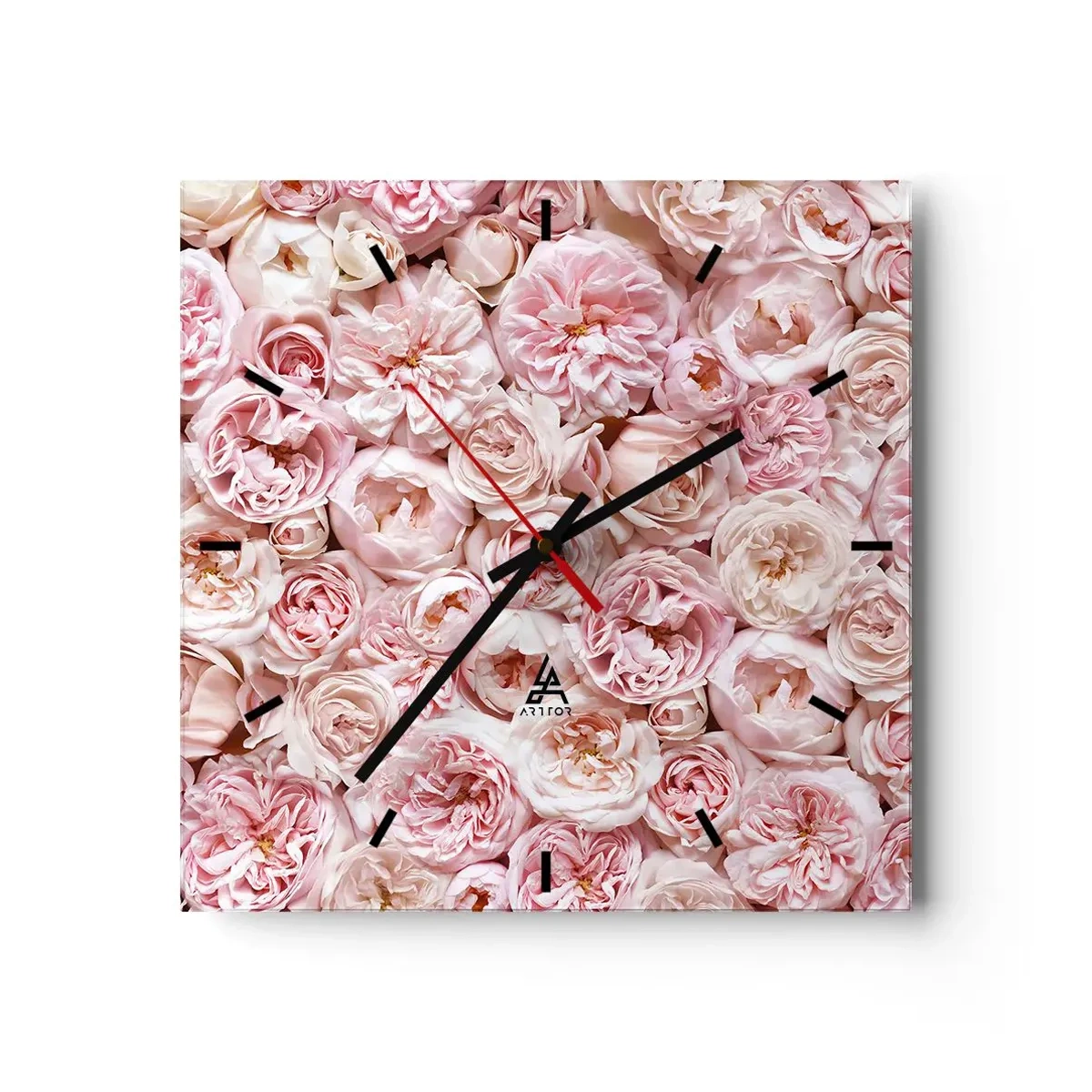 Zegar ścienny - Delikatne róże w odcieniach różu na całej powierzchni - 30x30cm - Usłane różami - Nowoczesna dekoracja ścienna do salonu i sypialni ARTTOR
