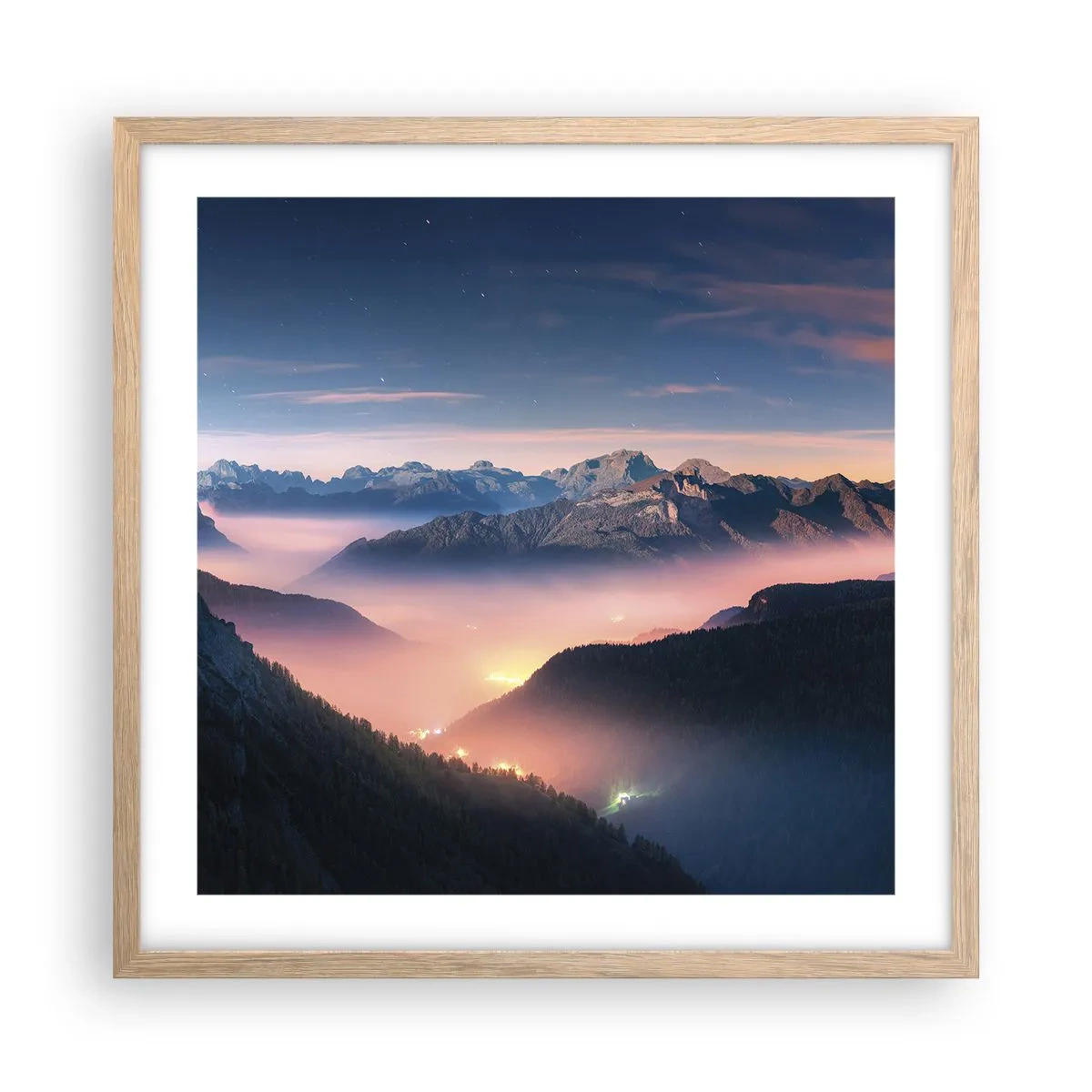 Plakat w ramie jasny dąb - Światło w dolinach - 50x50 cm