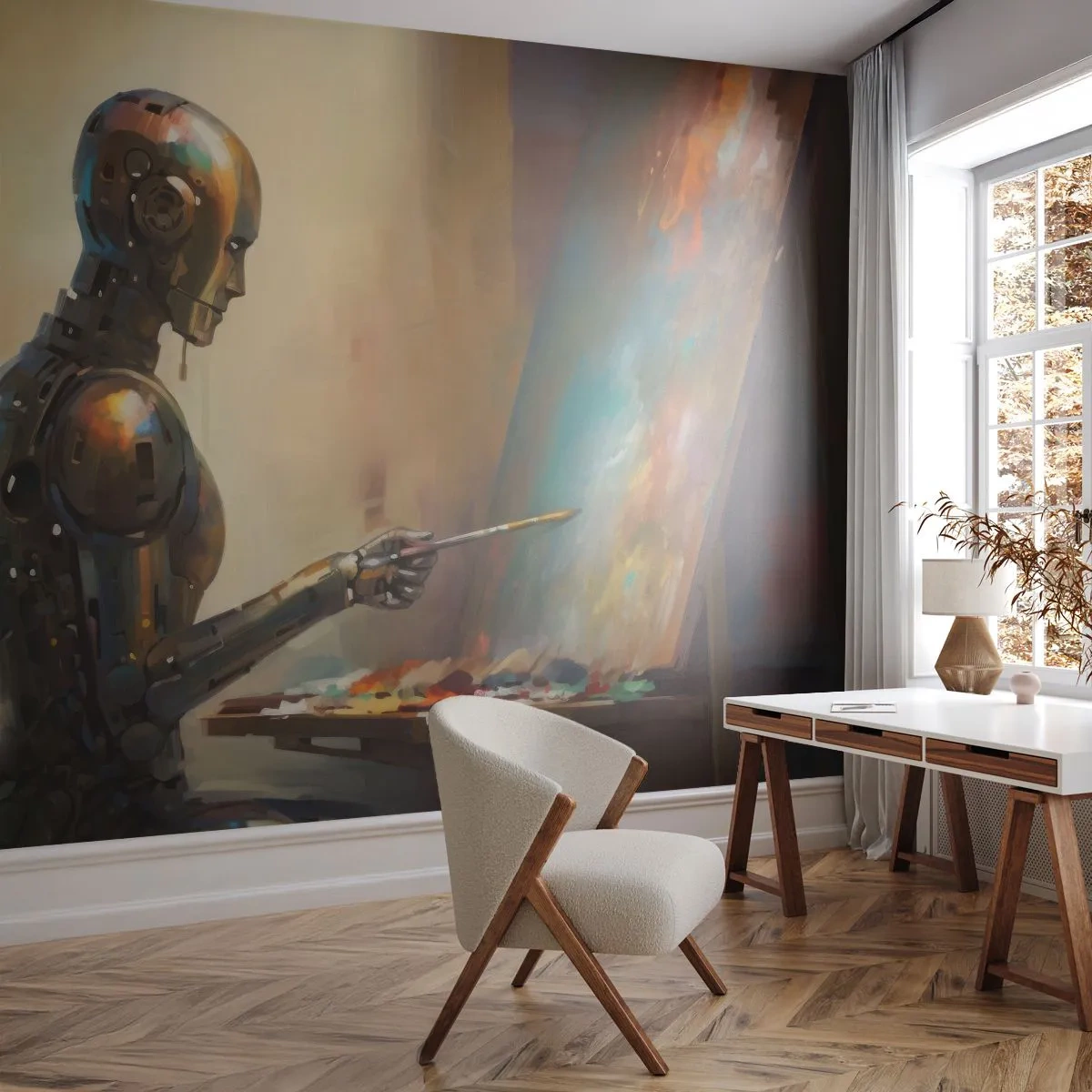 Fototapeta Standard Eco - Sztuka przyszłości - Malarstwo, Robot, Pędzel - 150x105 cm