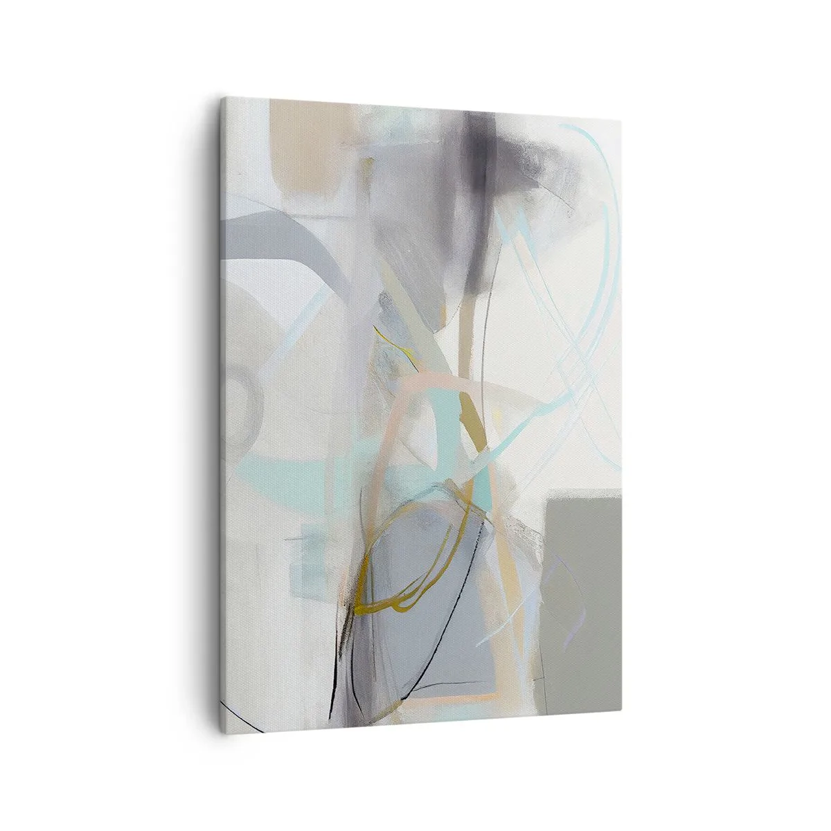 Obraz na płótnie - Delikatna abstrakcja w odcieniach szarości, beżu i błękitu - 50x70cm - Abstrakcja zamglona - Nowoczesna dekoracja ścienna do salonu, kuchni i sypialni ARTTOR