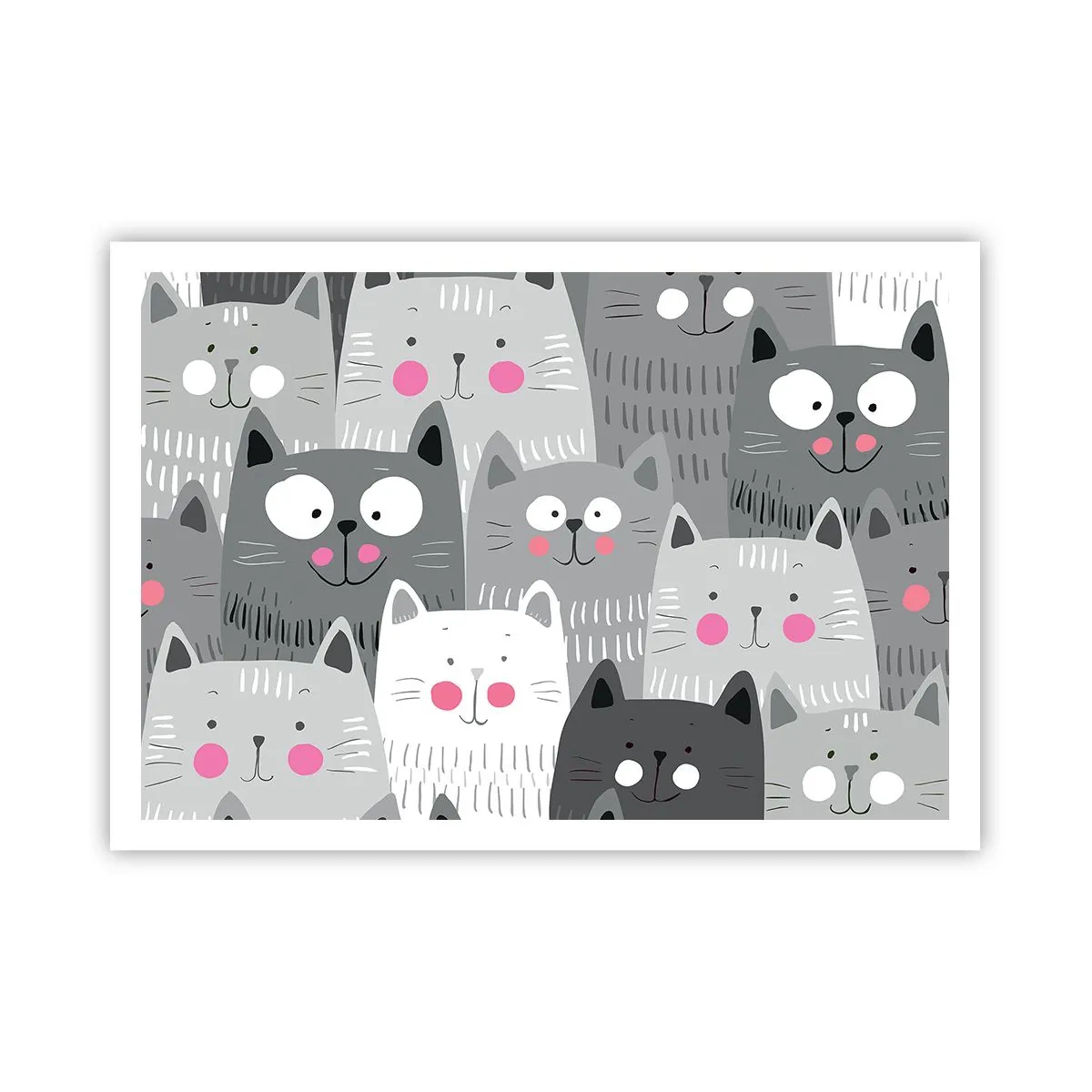 Plakat - Zabawny wzór z kotami w odcieniach szarości - 100x70cm - Koci świat - Nowoczesna dekoracja ścienna do salonu i sypialni ARTTOR