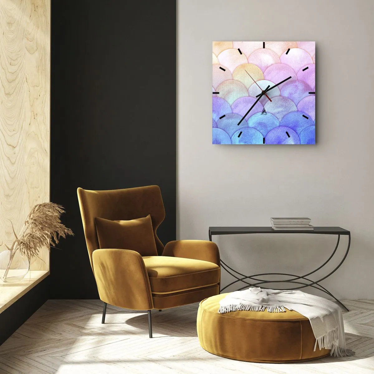 Zegar ścienny - Abstrakcyjne łuski w pastelowych odcieniach - 30x30cm - Perłowa łuska - Nowoczesna dekoracja ścienna do salonu i sypialni ARTTOR