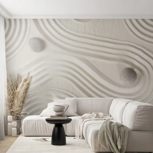 Fototapeta Premium Canvas - Minimalistyczny wzór zen z piaskiem i kamieniami - 100x70cm - Dotyk ciepła - Nowoczesna dekoracja ścienna do salonu i sypialni ARTTOR