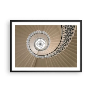 Plakat w czarnej ramie - Spiralne schody w eleganckim ujęciu geometrycznym - 70x50cm - W środku muszli - Nowoczesna dekoracja ścienna do salonu i sypialni ARTTOR