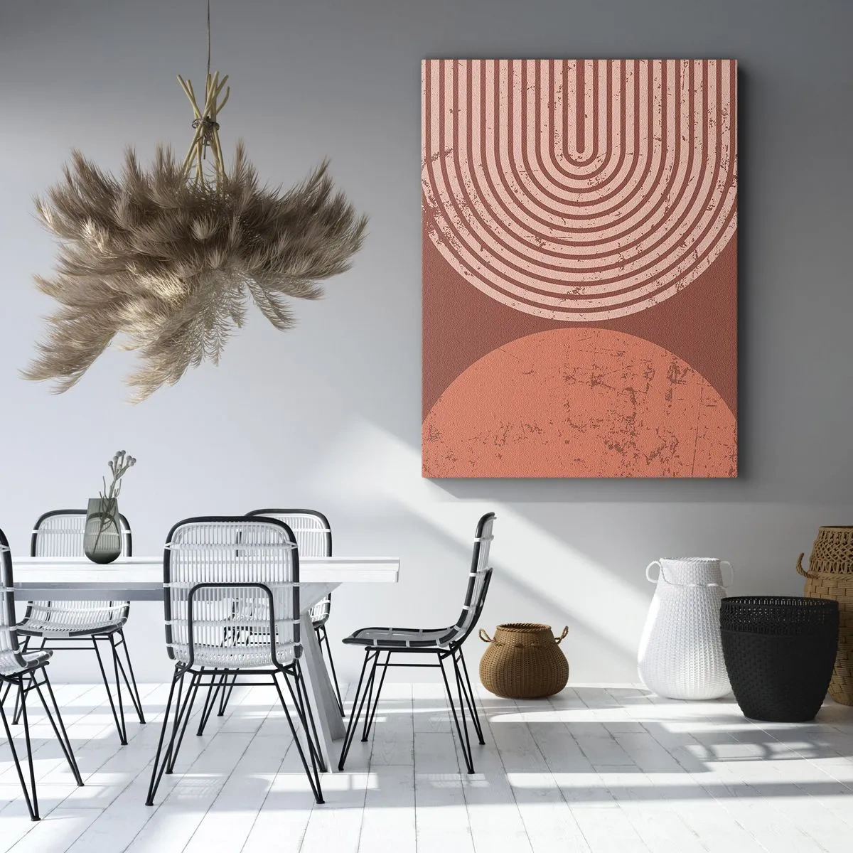 Obraz na płótnie - Geometryczna abstrakcja w ciepłych odcieniach terakoty - 50x70cm - Bliska relacja - Nowoczesna dekoracja ścienna do salonu, kuchni i sypialni ARTTOR
