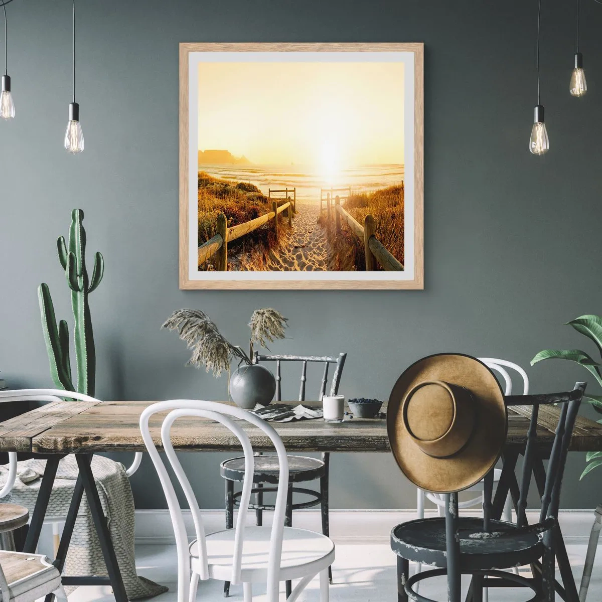 Plakat w ramie jasny dąb - Przez wydmę, w stronę słońca - 30x30 cm