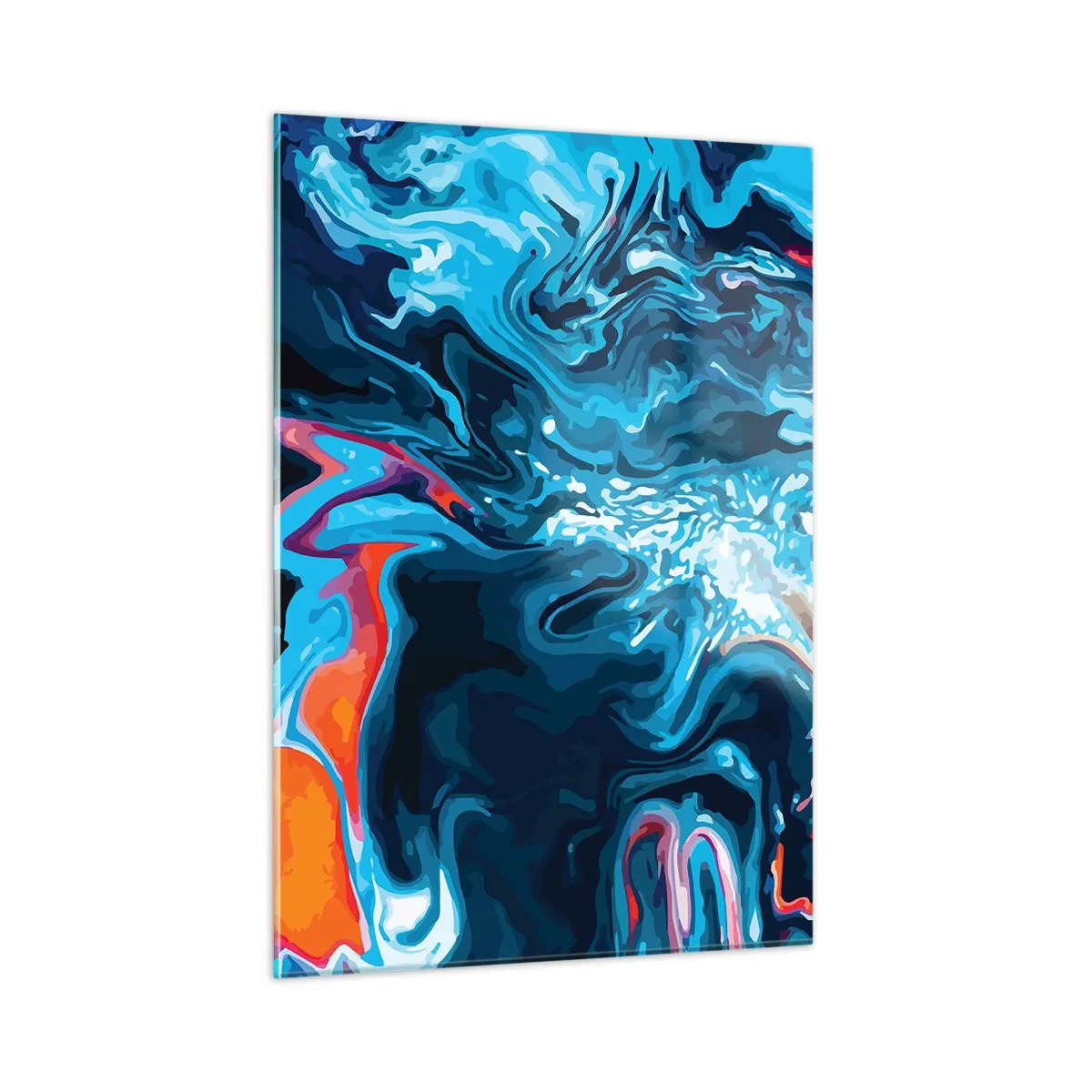 Obraz na szkle - Abstrakcyjny wzór w odcieniach niebieskiego z akcentami czerwieni i bieli - 50x70cm - Podróż do wnętrza nieba - Nowoczesna dekoracja ścienna do salonu, kuchni i sypialni ARTTOR