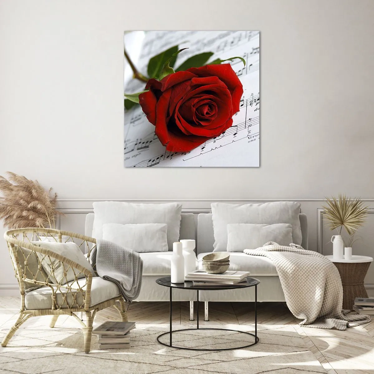 Obraz na szkle - Muzyka uczuć w szkarłacie - 70x70 cm