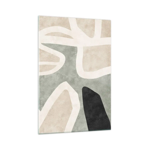 Obraz na szkle - Abstrakcyjne kształty w stonowanych barwach - 70x100cm - Kompozycja z motywem czerni - Nowoczesna dekoracja ścienna do salonu i sypialni ARTTOR