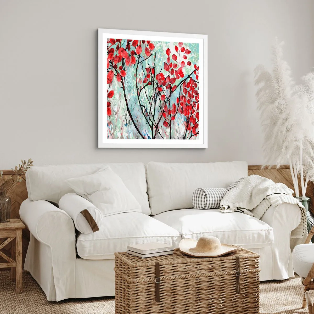 Plakat w białej ramie - Drzewo w szkarłacie - 60x60 cm