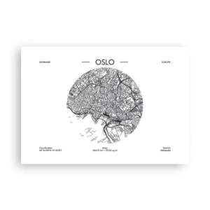 Plakat - Mapa Oslo w minimalistycznym, czarno-białym stylu - 100x70cm - Anatomia Oslo - Nowoczesna dekoracja ścienna do salonu i sypialni ARTTOR