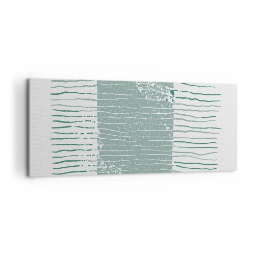 Obraz na płótnie - Geometryczny wzór w odcieniach morskiej zieleni i bieli - 120x50cm - Abstrakcja morska - Nowoczesna dekoracja ścienna do salonu i sypialni ARTTOR
