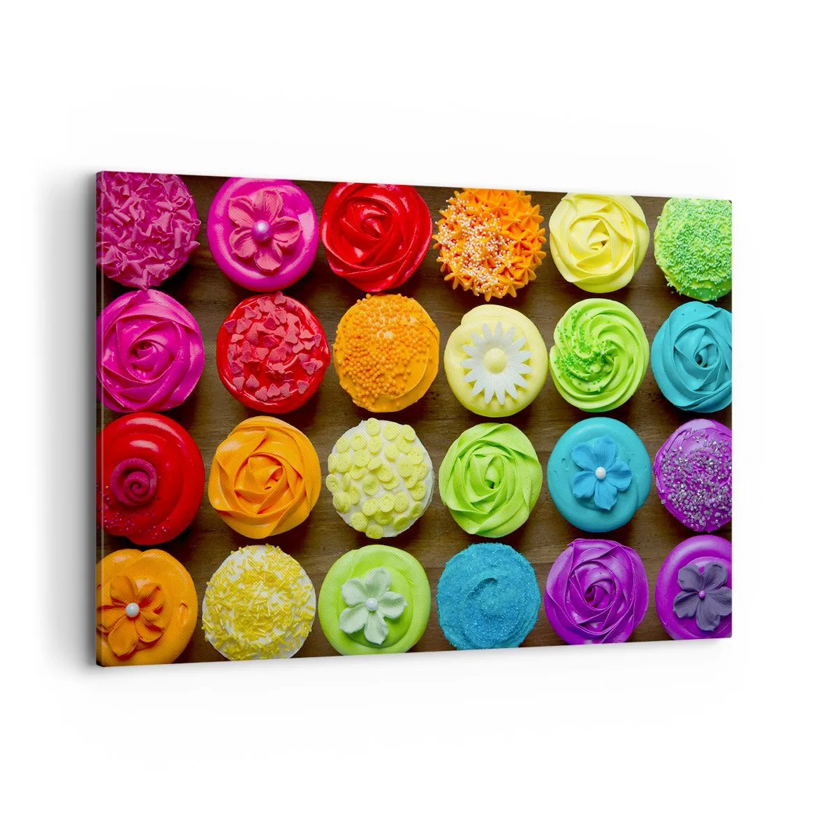 Obraz na płótnie - Kolorowe babeczki z dekoracjami w pastelach - 120x80cm - Każde inne - wszystkie pyszne - Nowoczesna dekoracja ścienna do salonu, kuchni i sypialni ARTTOR