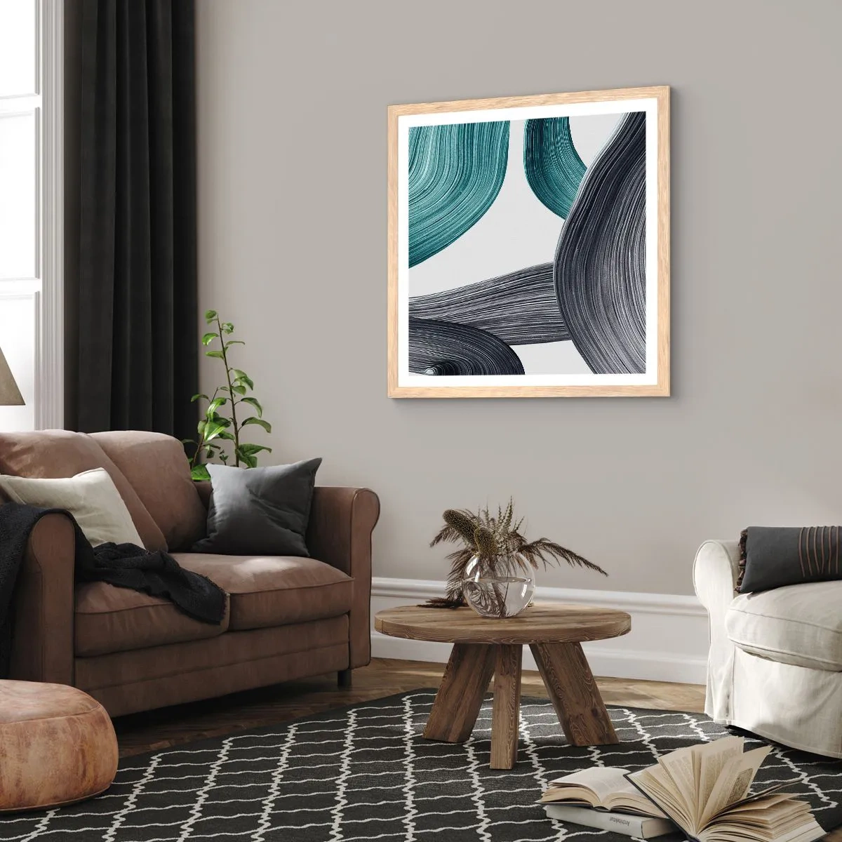 Plakat w ramie jasny dąb - Szmaragdowe i czarne szlaki - 60x60 cm