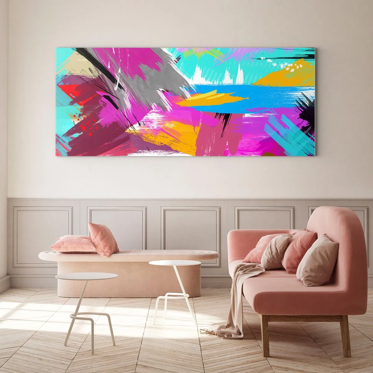 Obraz na szkle - Dynamiczna abstrakcja w intensywnych kolorach - 160x50cm - Maz, maz, maz jeszcze raz - Nowoczesna dekoracja ścienna do salonu i sypialni ARTTOR