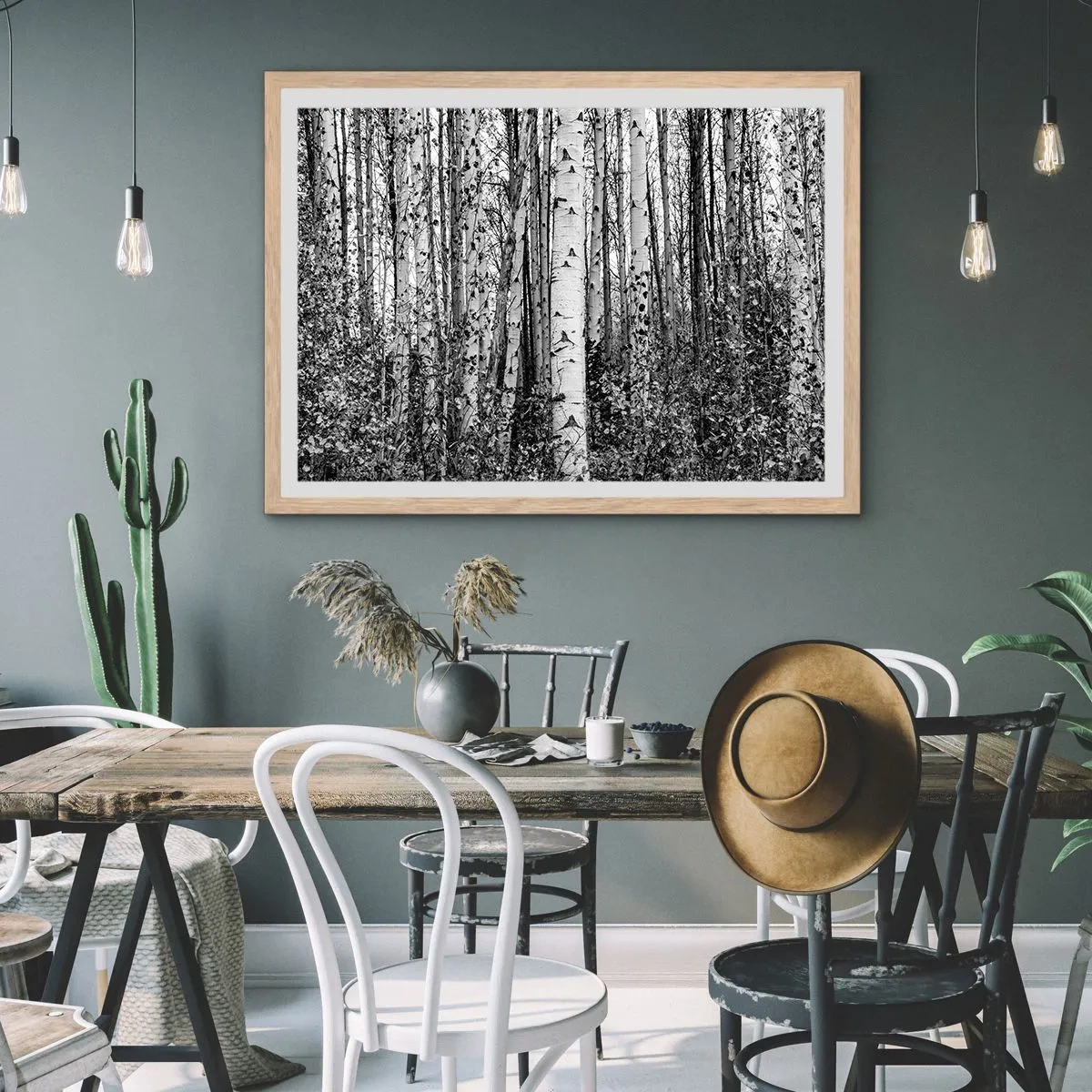 Plakat w ramie jasny dąb - Brzozowa kolumnada - 50x40 cm