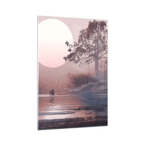 Obraz na szkle - Romantyczna scena z księżycem i drzewem nad wodą - 70x100cm - Nocne dziwy - Nowoczesna dekoracja ścienna do salonu i sypialni ARTTOR