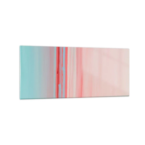 Obraz na szkle - Pastelowe linie w odcieniach różu i błękitu w minimalistycznej kompozycji - 120x50cm - Abstrakcja o świcie - Nowoczesna dekoracja ścienna do salonu i sypialni ARTTOR