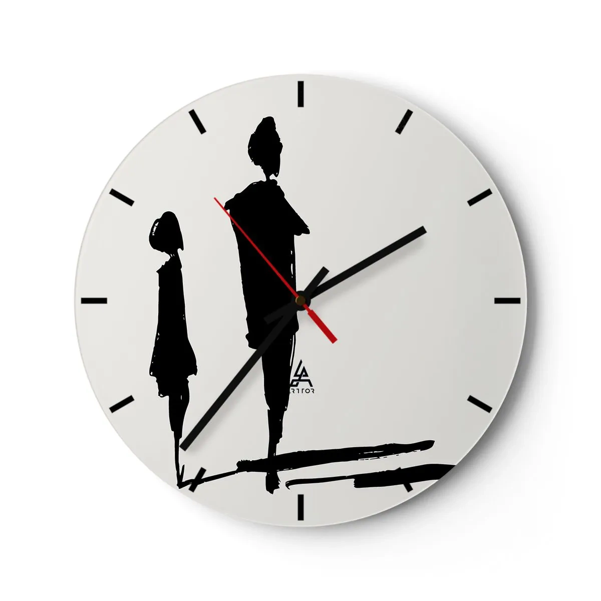 Zegar ścienny - Czarne sylwetki dwóch postaci na białym tle w szkicowym stylu - 30x30cm - Na pewno razem? - Nowoczesna dekoracja ścienna do salonu, kuchni i sypialni ARTTOR