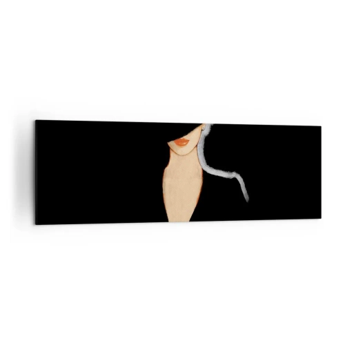 Obraz na płótnie - Sylwetka kobiety w kapeluszu na czarnym tle - 160x50cm - Elegancja i styl - Nowoczesna dekoracja ścienna do salonu i sypialni ARTTOR