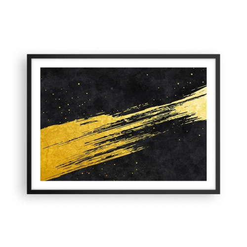 Plakat w czarnej ramie - Czarne tło z dynamicznym złotym pociągnięciem pędzla - 70x50cm - Skok w nadprzestrzeń - Nowoczesna dekoracja ścienna do salonu i sypialni ARTTOR