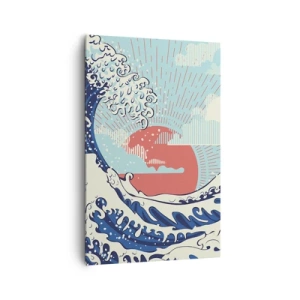 Obraz na płótnie - Fale oceanu i zachodzące słońce w stylu japońskim - 80x120cm - Z japońskich inspiracji - Nowoczesna dekoracja ścienna do salonu i sypialni ARTTOR