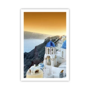 Plakat - Santorini - przytulone do skał - 61x91 cm