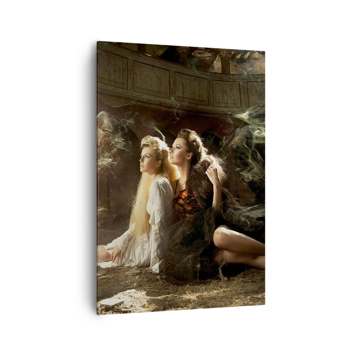 Obraz na płótnie - Dwie kobiety w magicznej scenerii z eterycznymi efektami świetlnymi - 70x100cm - I stała się poezja - Nowoczesna dekoracja ścienna do salonu i sypialni ARTTOR