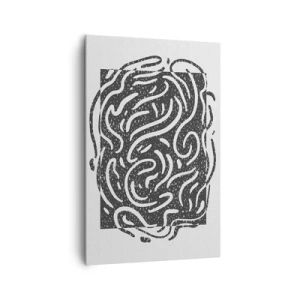 Obraz na płótnie - Czarno-biała abstrakcja w geometrycznym stylu - 80x120cm - Abstrakcja: taniec radości - Nowoczesna dekoracja ścienna do salonu i sypialni ARTTOR