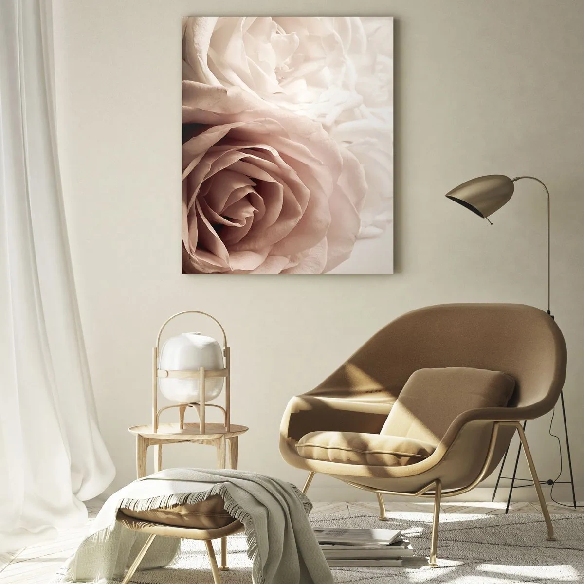 Obraz na szkle - Delikatne róże w pastelowych odcieniach beżu - 80x120cm - W sercu róży - Nowoczesna dekoracja ścienna do salonu i sypialni ARTTOR