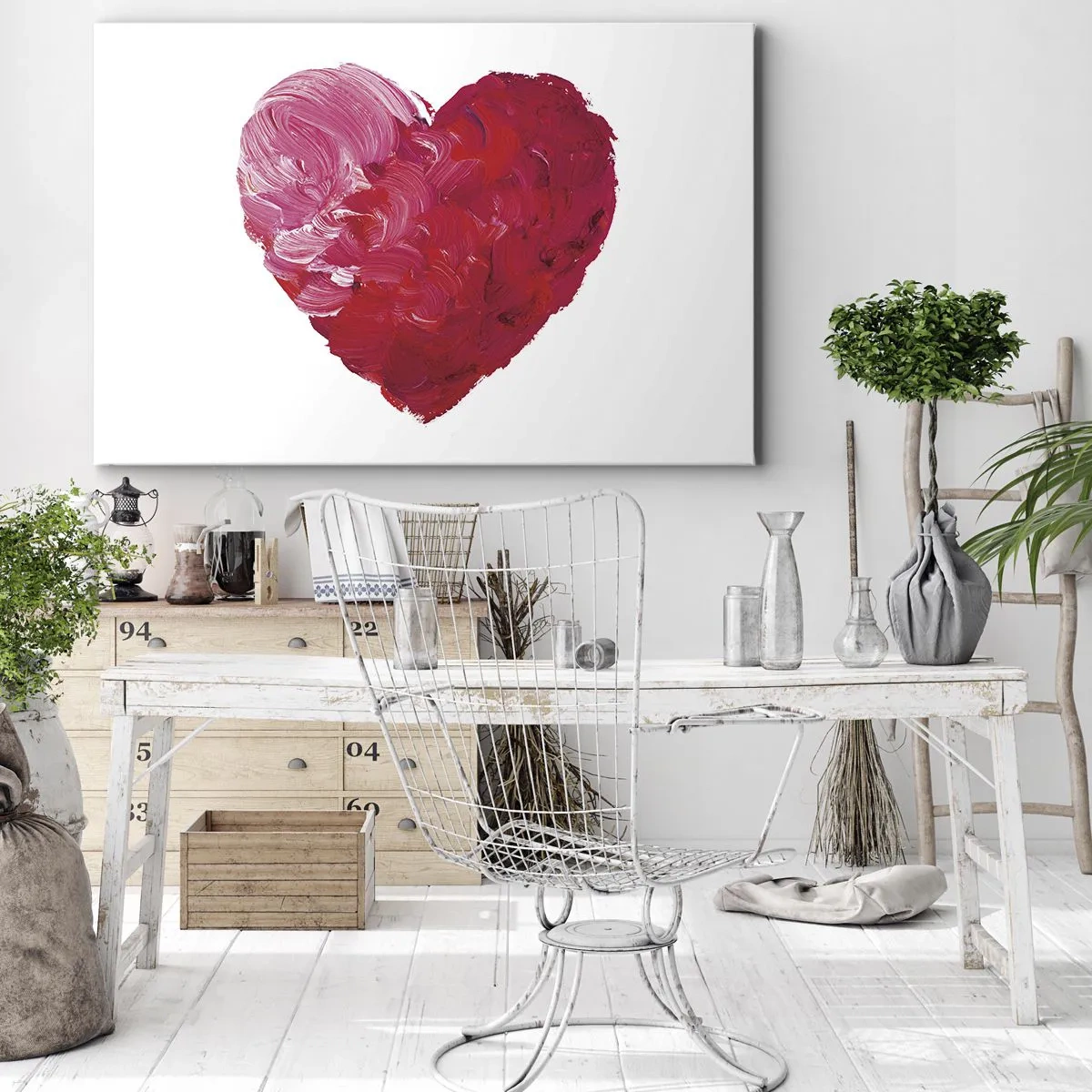 Obraz na płótnie - Różowe i czerwone serce namalowane pędzlem - 100x70cm - All you need is love - Nowoczesna dekoracja ścienna do salonu, kuchni i sypialni ARTTOR
