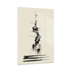 Obraz na szkle - Czarne dynamiczne linie i plamy na jasnym tle w abstrakcyjnym stylu - 50x70cm - Abstrakcja pośpieszna - Nowoczesna dekoracja ścienna do salonu, kuchni i sypialni ARTTOR