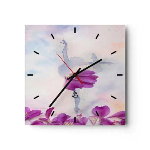 Zegar ścienny - Tancerka w sukni z płatka kwiatu na tle pastelowym - 30x30cm - Delikatna jak kwiat - Nowoczesna dekoracja ścienna do salonu i sypialni ARTTOR
