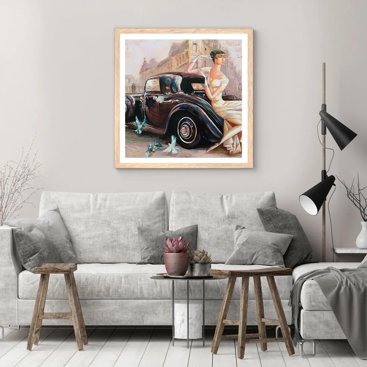 Plakat w ramie jasny dąb - Elegancja w stylu retro - 60x60 cm