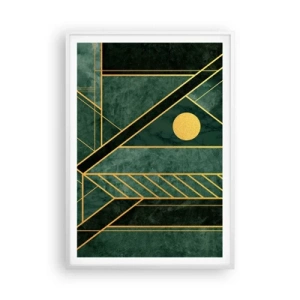 Plakat w białej ramie - Dynamika złota i lazuru - 70x100 cm