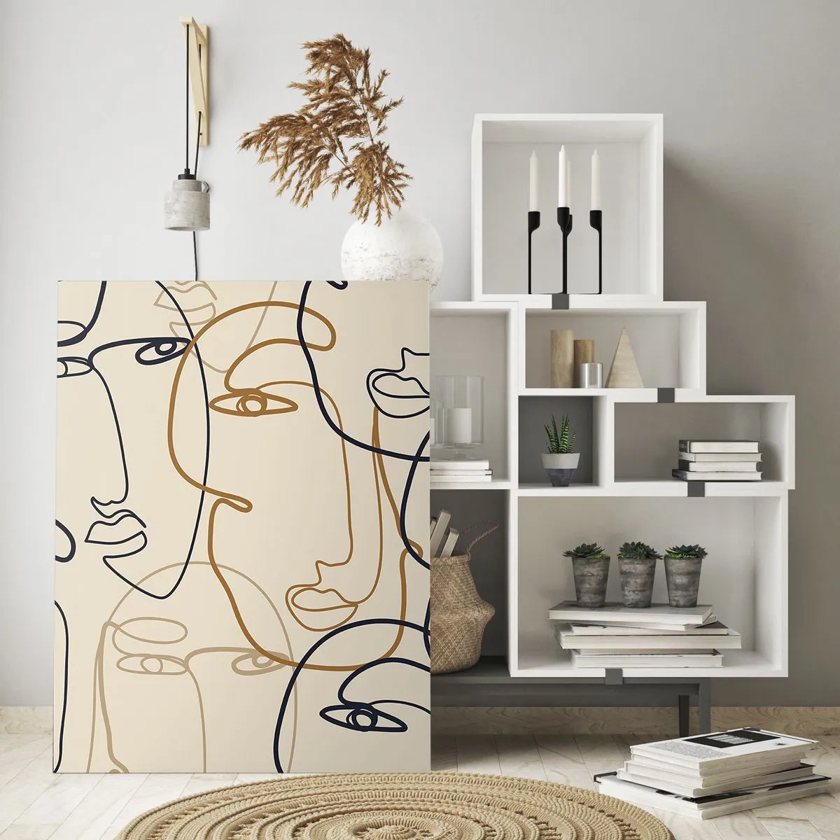 Obraz na szkle - Minimalistyczne twarze w stylu line art na jasnym tle - 80x120cm - Portret zwielokrotniony - Nowoczesna dekoracja ścienna do salonu i sypialni ARTTOR