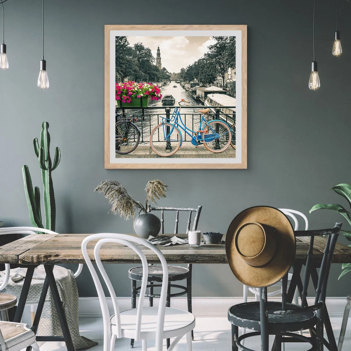 Plakat w ramie jasny dąb - Kolory amsterdamskiej ulicy - 30x30 cm