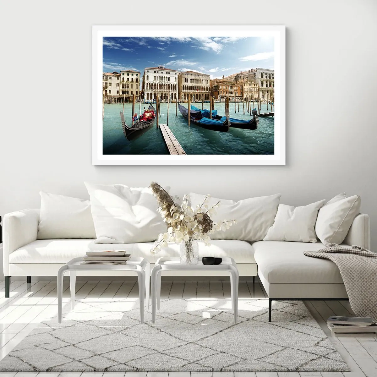 Plakat w białej ramie - Pałace w błękicie - 100x70 cm