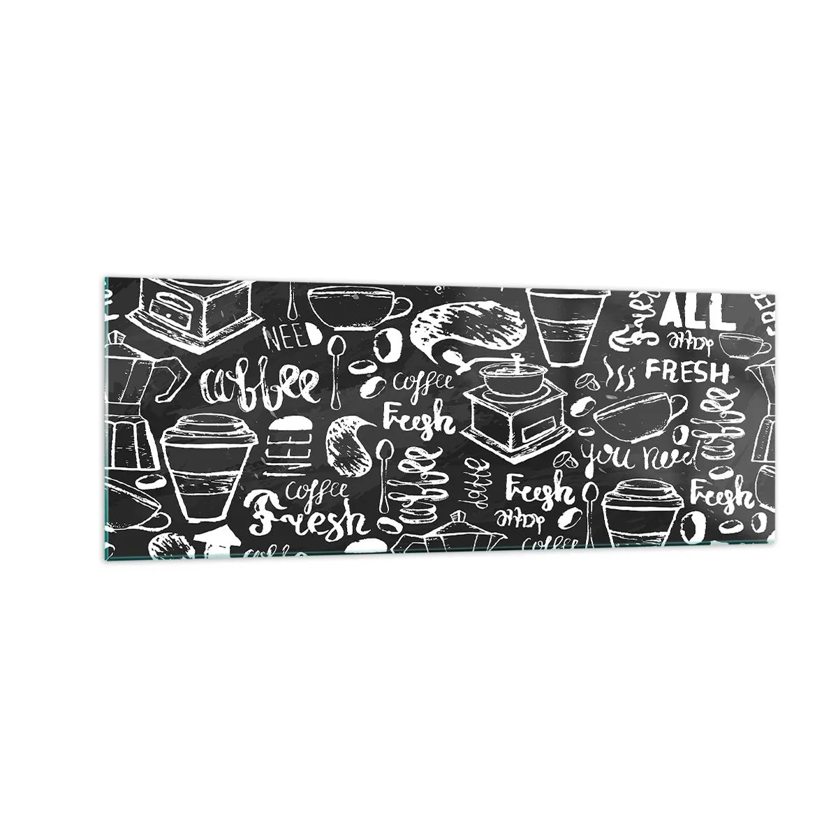 Obraz na szkle - Stylowa grafika kawowa na czarnym tle - 140x50cm - All you need is… - Nowoczesna dekoracja ścienna do salonu i sypialni ARTTOR