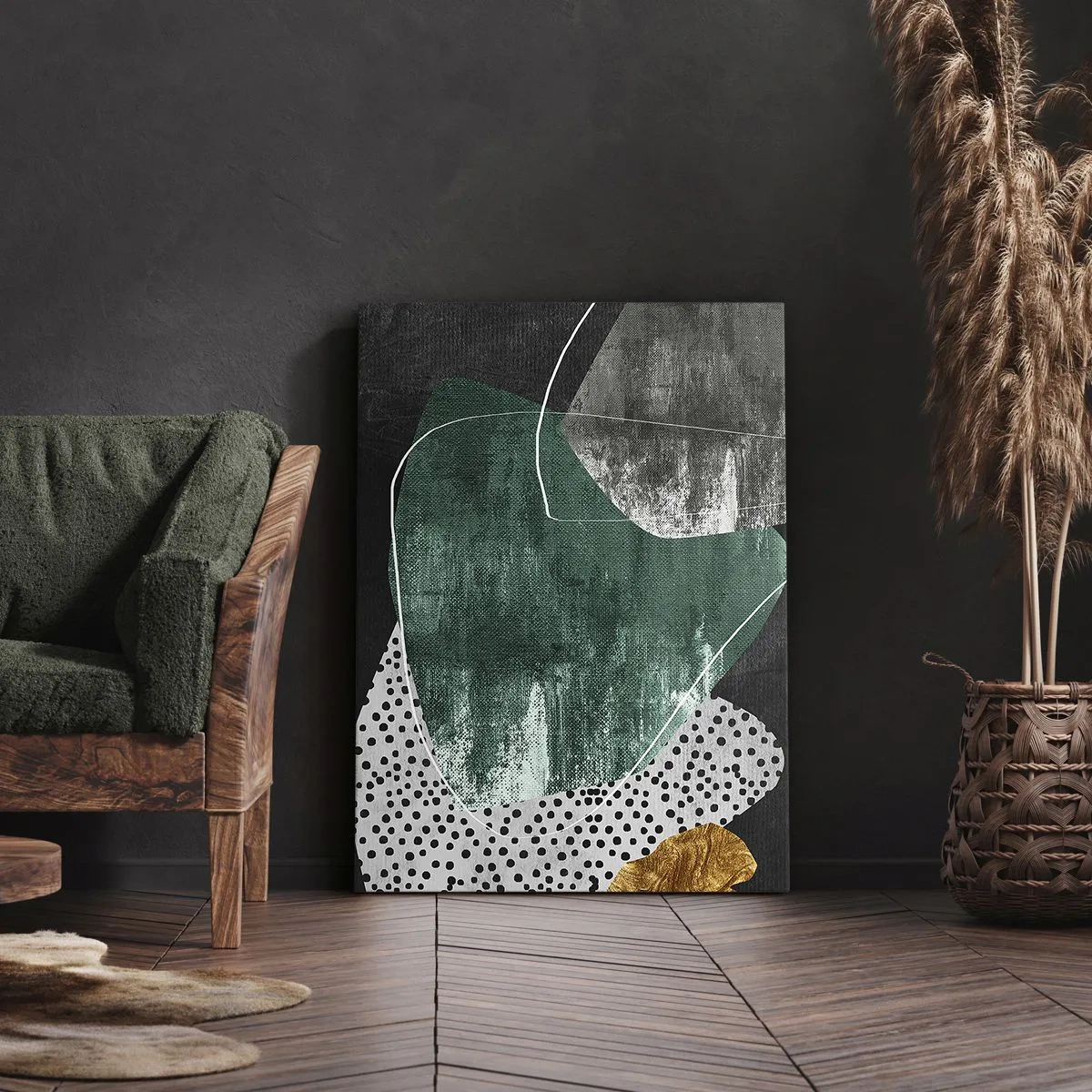 Obraz na płótnie - Barwna abstrakcja z płatkiem złota - 45x80 cm