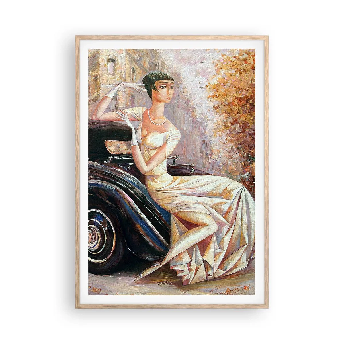 Plakat w ramie jasny dąb - Elegancja w stylu retro - 70x100 cm
