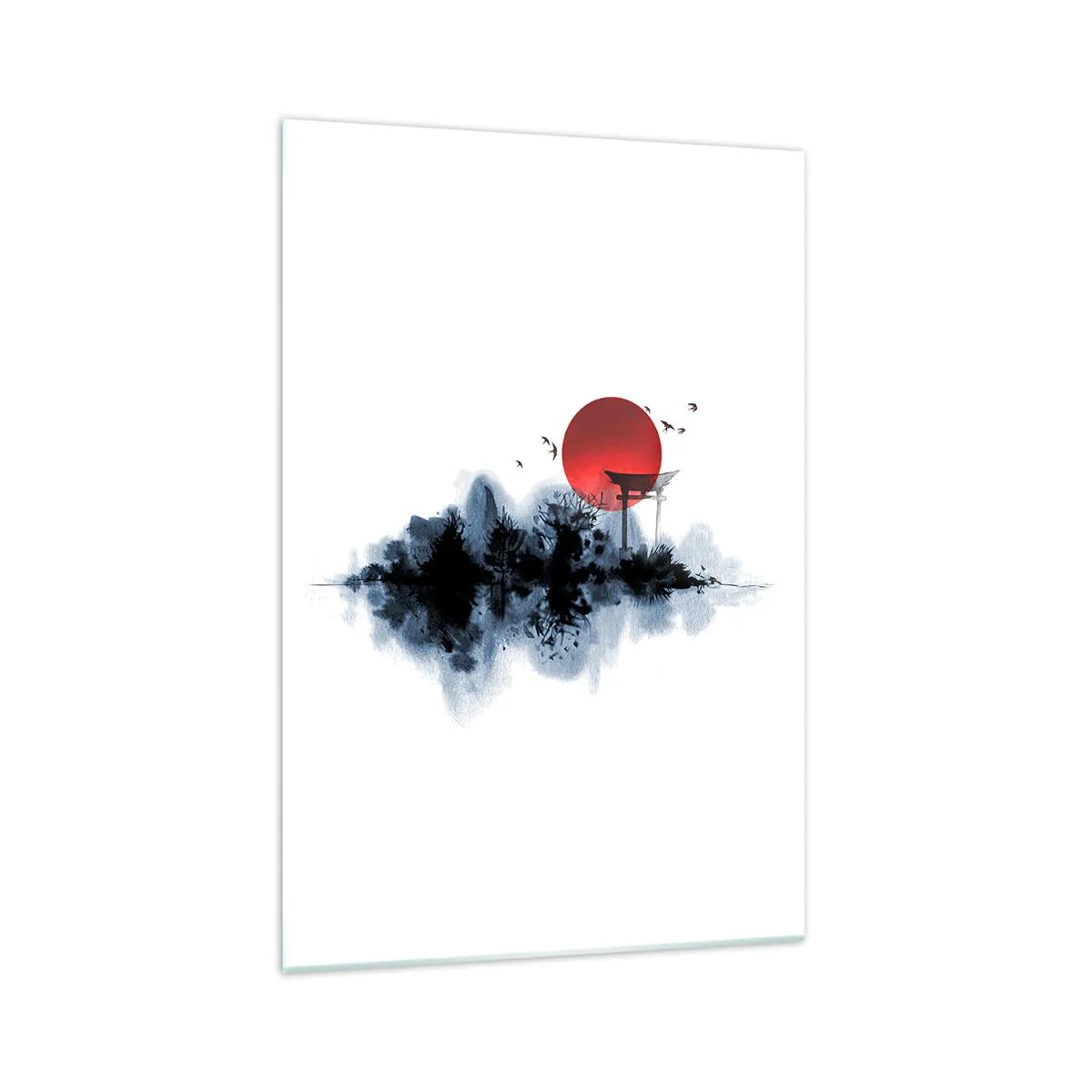 Obraz na szkle - Czerwone słońce nad malowniczym krajobrazem z torii - 70x100cm - Japoński widok - Nowoczesna dekoracja ścienna do salonu i sypialni ARTTOR