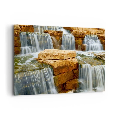 Obraz na płótnie - Wodospad spływający po kamiennych stopniach - 120x80cm - Schody do nieba - Nowoczesna dekoracja ścienna do salonu, kuchni i sypialni ARTTOR