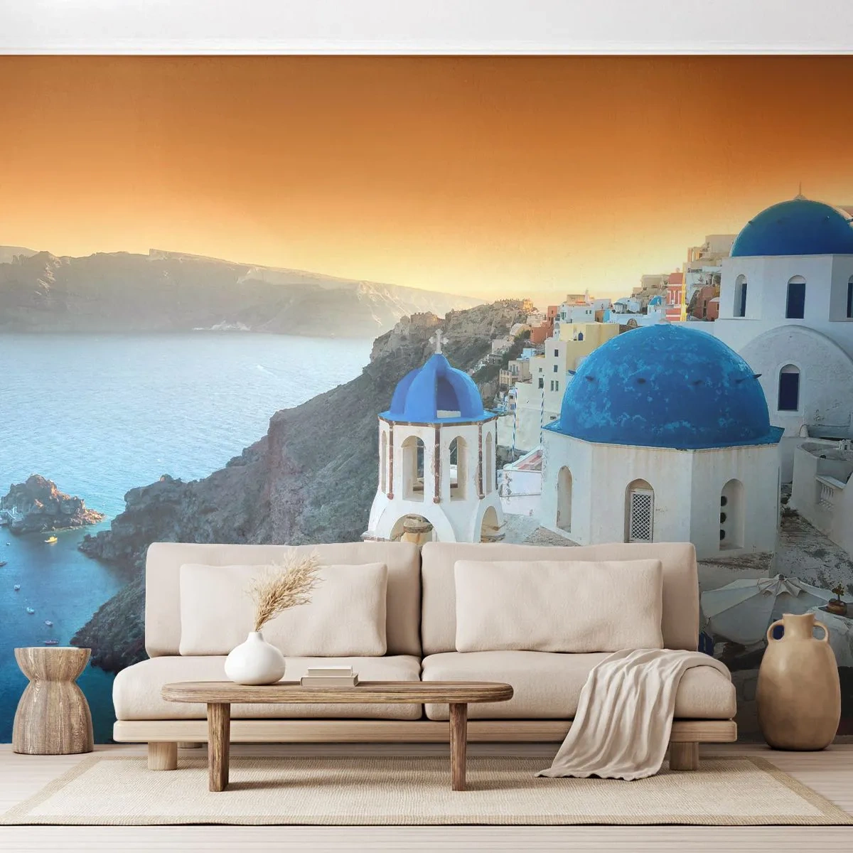 Fototapeta Premium Canvas - Santorini - przytulone do skał - Krajobraz, Grecja, Santorini - 200x140 cm