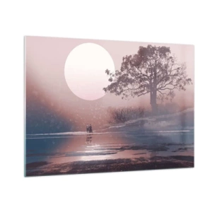 Obraz na szkle - Magiczny krajobraz z drzewem, księżycem i postaciami - 100x70cm - Nocne dziwy - Nowoczesna dekoracja ścienna do salonu, kuchni i sypialni ARTTOR