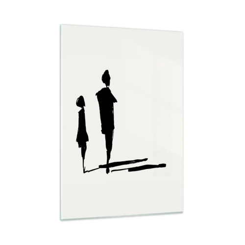 Obraz na szkle - Czarne sylwetki dwóch postaci z cieniem na jasnym tle - 50x70cm - Na pewno razem? - Nowoczesna dekoracja ścienna do salonu, kuchni i sypialni ARTTOR