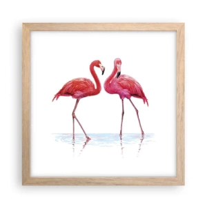 Plakat w ramie jasny dąb - Różowe randez-vous - 30x30 cm